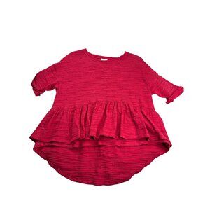 Postmark Anthropolgie High Low Layered Top Semi Sheer Burnout Size S Fuchsia